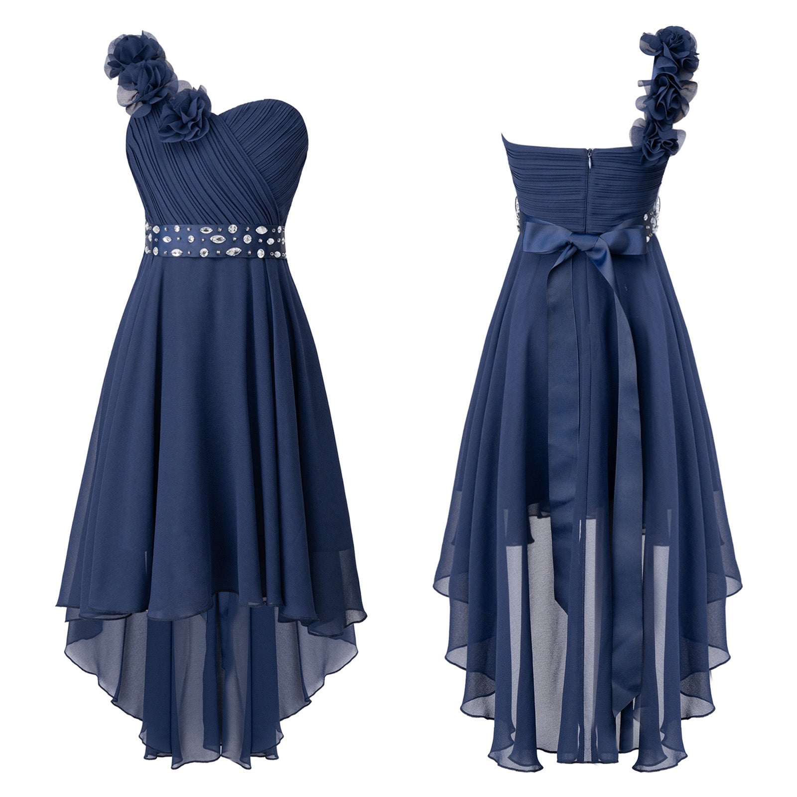 Girls One Shoulder Asymmetrical Hem Dress (Age 6-16 YRS)