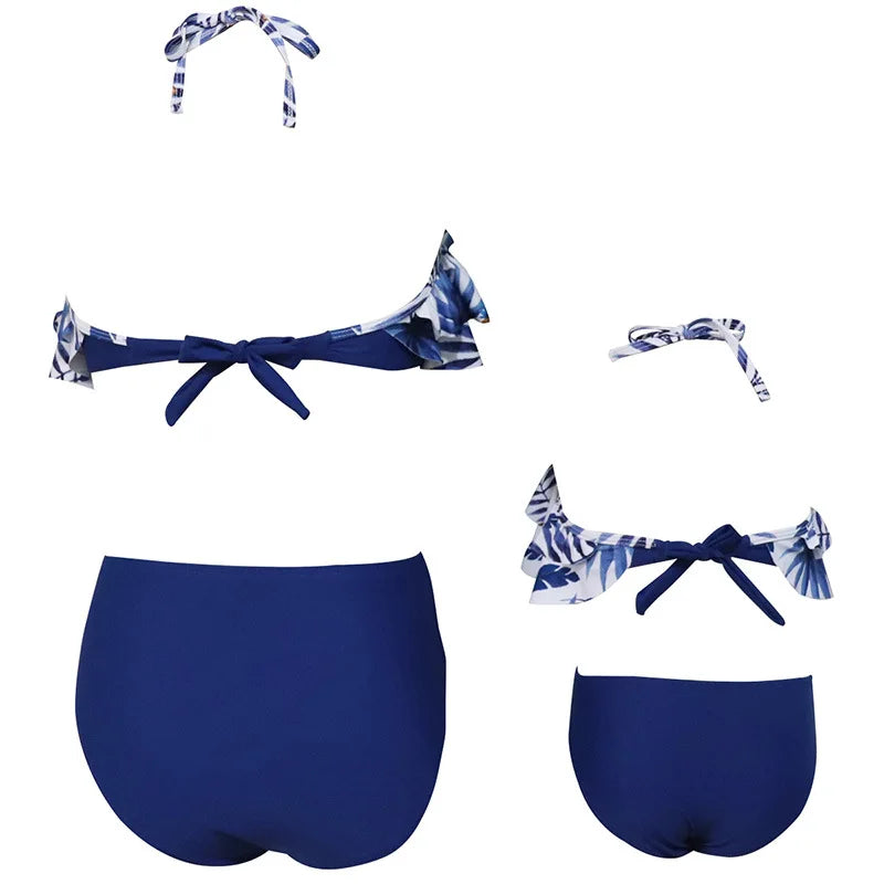 Family Matching Look Mom Girls Kids Ruffles Swimsuit Family Beach Wear Mother and Daughter Swimwear Coconut Tree Women Swimsuit