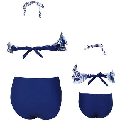 Family Matching Look Mom Girls Kids Ruffles Swimsuit Family Beach Wear Mother and Daughter Swimwear Coconut Tree Women Swimsuit