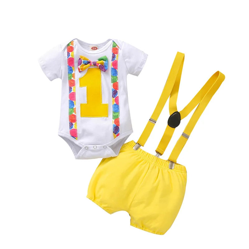 Baby Boy 1st Birthday Bodysuit & Shorts Outfit (Age 6M-18M) Gold