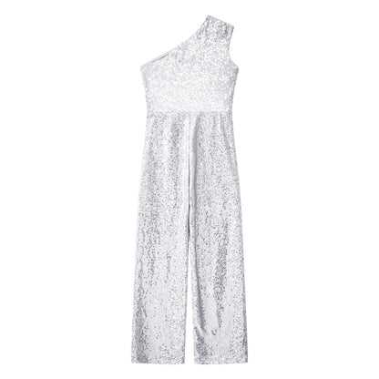 Girls Sequin One Shoulder Jumpsuit (Age 6-16YRS)
