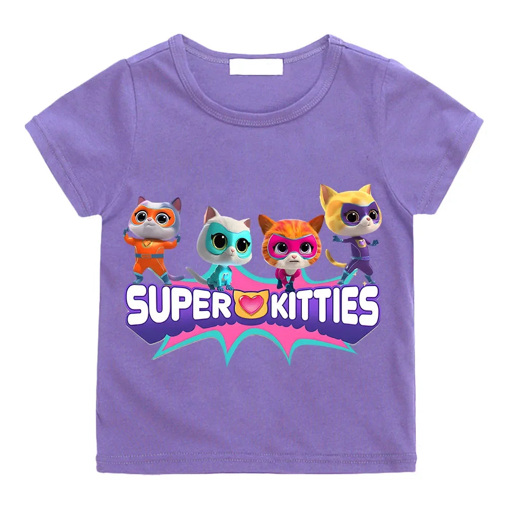 SuperKitties Cartoon Printed Summer Top – 100% Pure Cotton T-Shirt | Short Sleeves | Ages 2–12