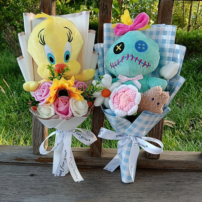 Lilo & Stitch Plush Flower Model Bouquet | Soft Plush Rose Bouquet - Valentines Gift