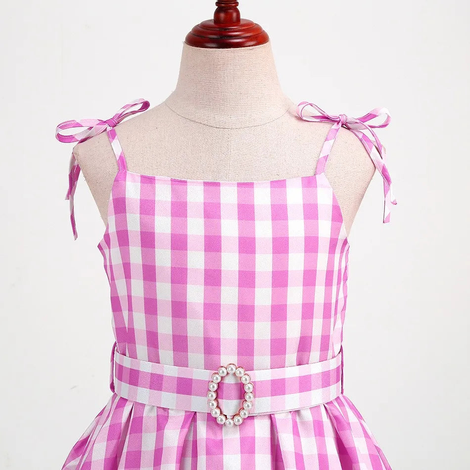 Girl Pink Barbi Plaid Dress With Accessories (Age 24M-12 YRS)
