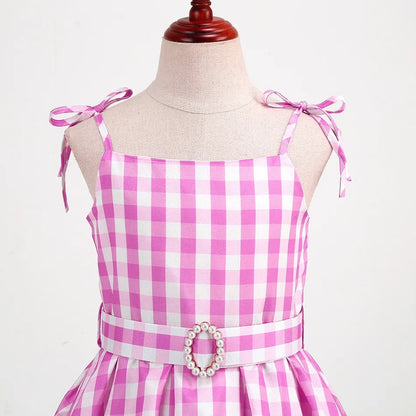 Girl Pink Barbi Plaid Dress With Accessories (Age 24M-12 YRS)