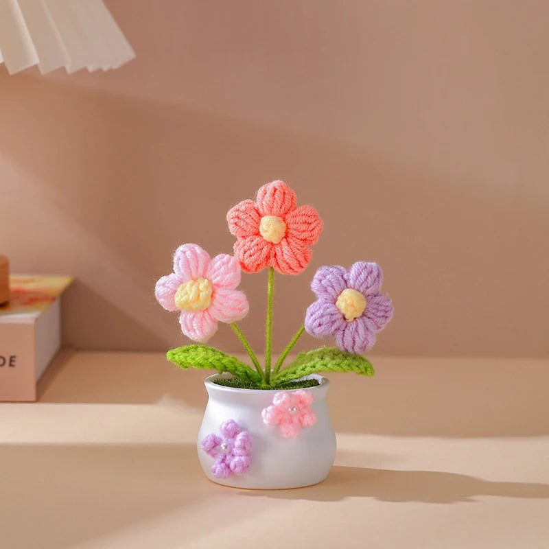 Handmade Knitted Sunflower Tuilp Flowers Desktop Ornament Decoration B
