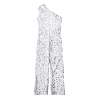 Girls Sequin One Shoulder Jumpsuit (Age 6-16YRS)