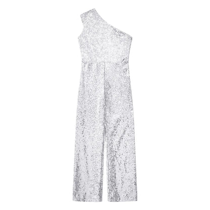 Girls Sequin One Shoulder Jumpsuit (Age 6-16YRS)