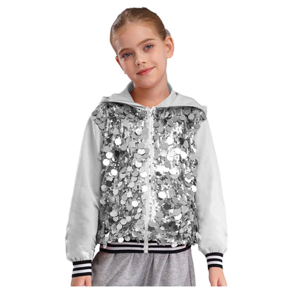 Girls Metallic Shiny Sequins Hooded Jacket (Age 6-16 YRS)