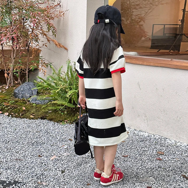 Mother & Daughter Black & White Stripe Mini Dress
