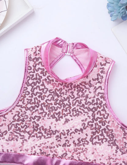 Girls Dance Costume Sequin Crop Top & Shorts Set (Age 6-12 YRS)