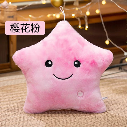 Plush LED Luminous Star Pillow Stuffed Toy 24x22cm New Pink