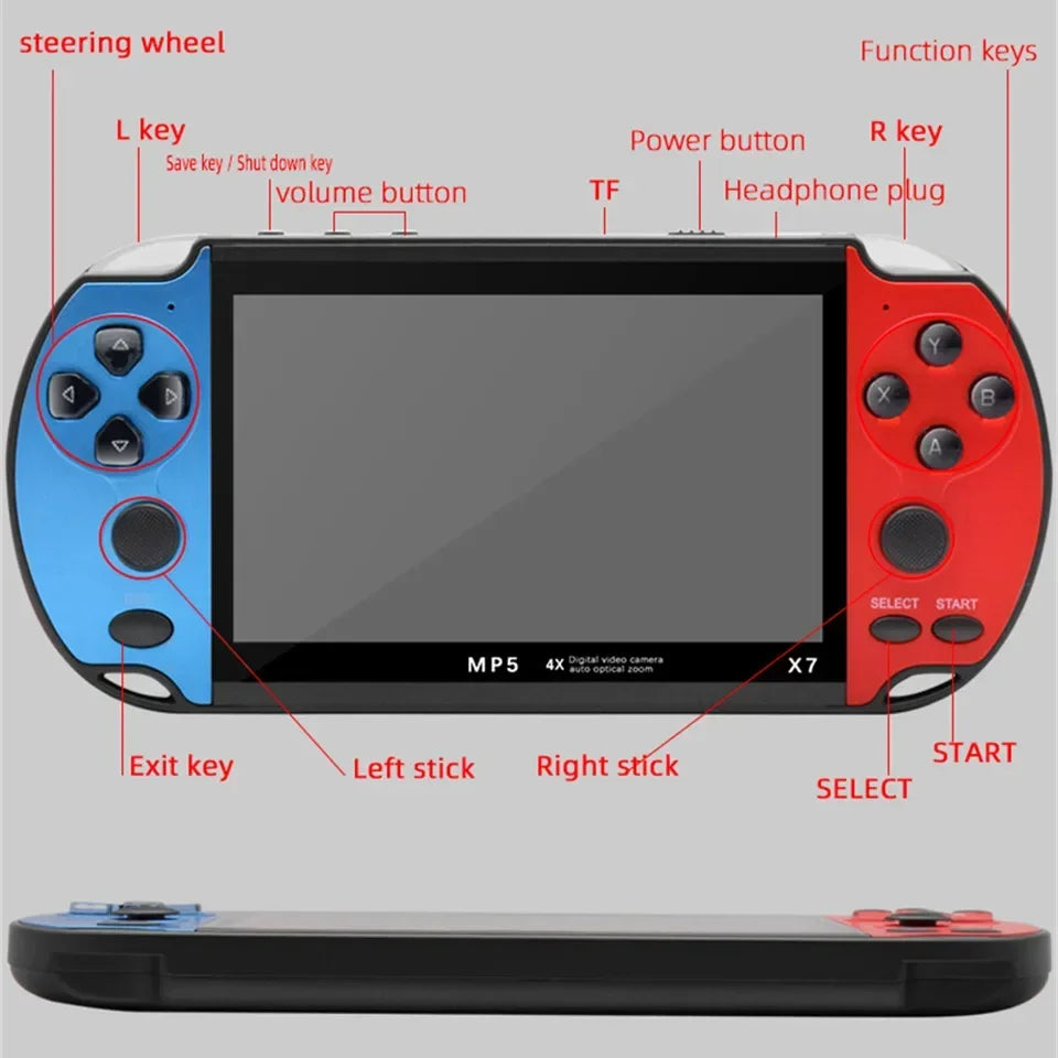Gaminja X7 Handheld Game Console – 4.3" IPS Screen | Built-In 10,000 Retro Games | GBA, GBC, NES Compatible