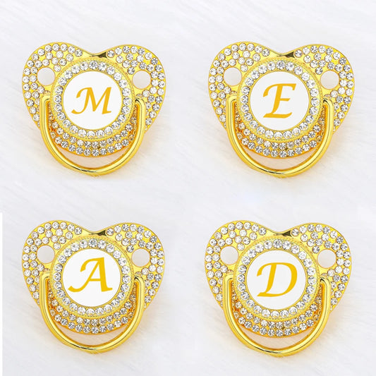 Gold Rhinestone Newborn Pacifier Personalised Dummy