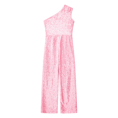 Girls Sequin One Shoulder Jumpsuit (Age 6-16YRS)