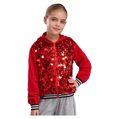 Girls Metallic Shiny Sequins Hooded Jacket (Age 6-16 YRS)