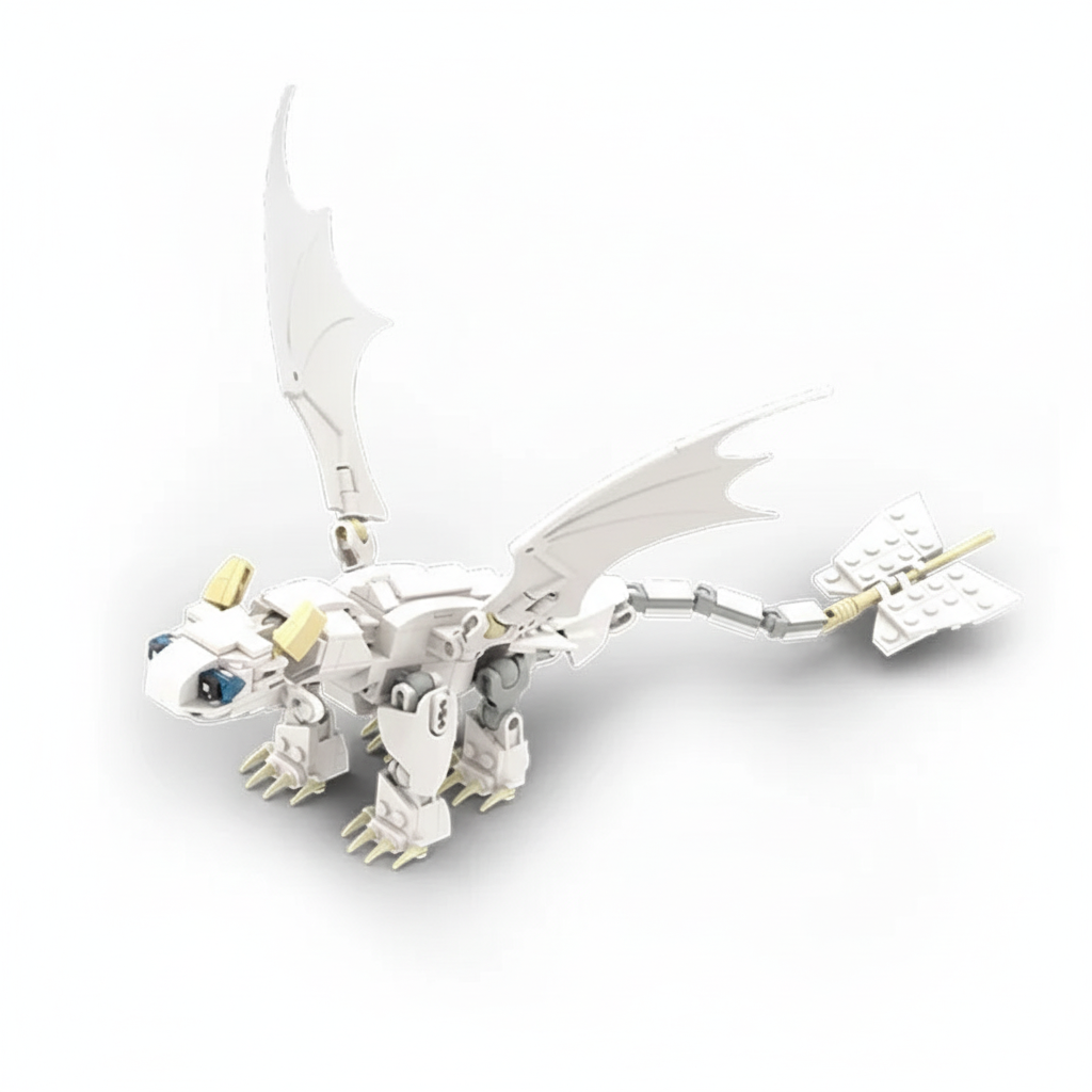 Toothless‑Style Dragon MOC Building Set | LEGO‑Compatible Construction Bricks for Kids & Collectors White