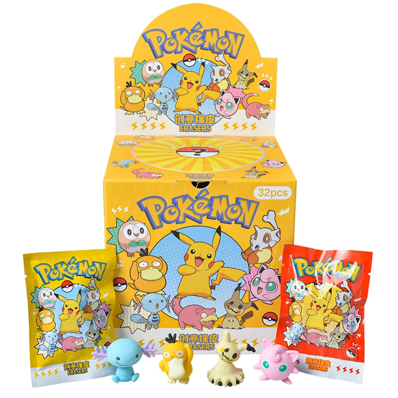 Blind Box Figures - Labubu & Pokémon Erasers- 32 Pack