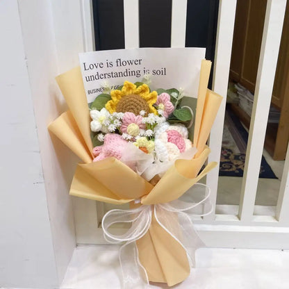 Plush Knitted Sunflowers Roses Crochet Flowers Gift Bouquet 1