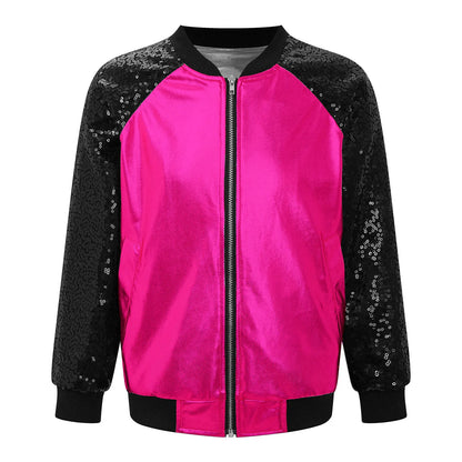 Girls Metallic Long Sleeve Zipper Jacket (Age 6-16 YRS)