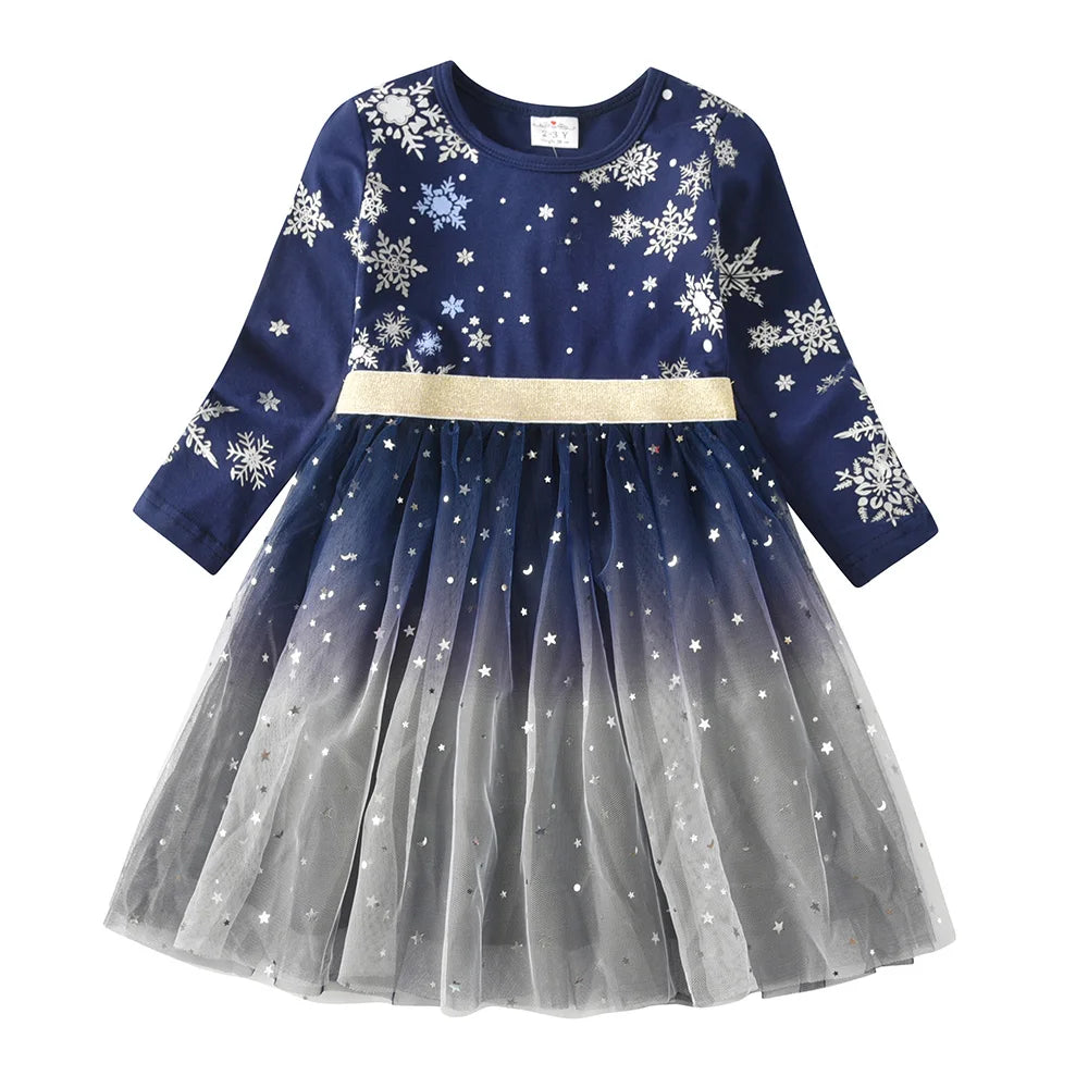 Girls Navy Snowflake Tulle Dress (Age 3-12YRS)
