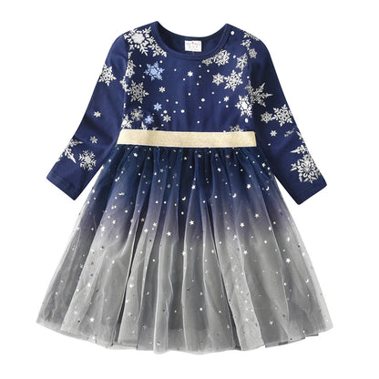 Girls Navy Snowflake Tulle Dress (Age 3-12YRS)