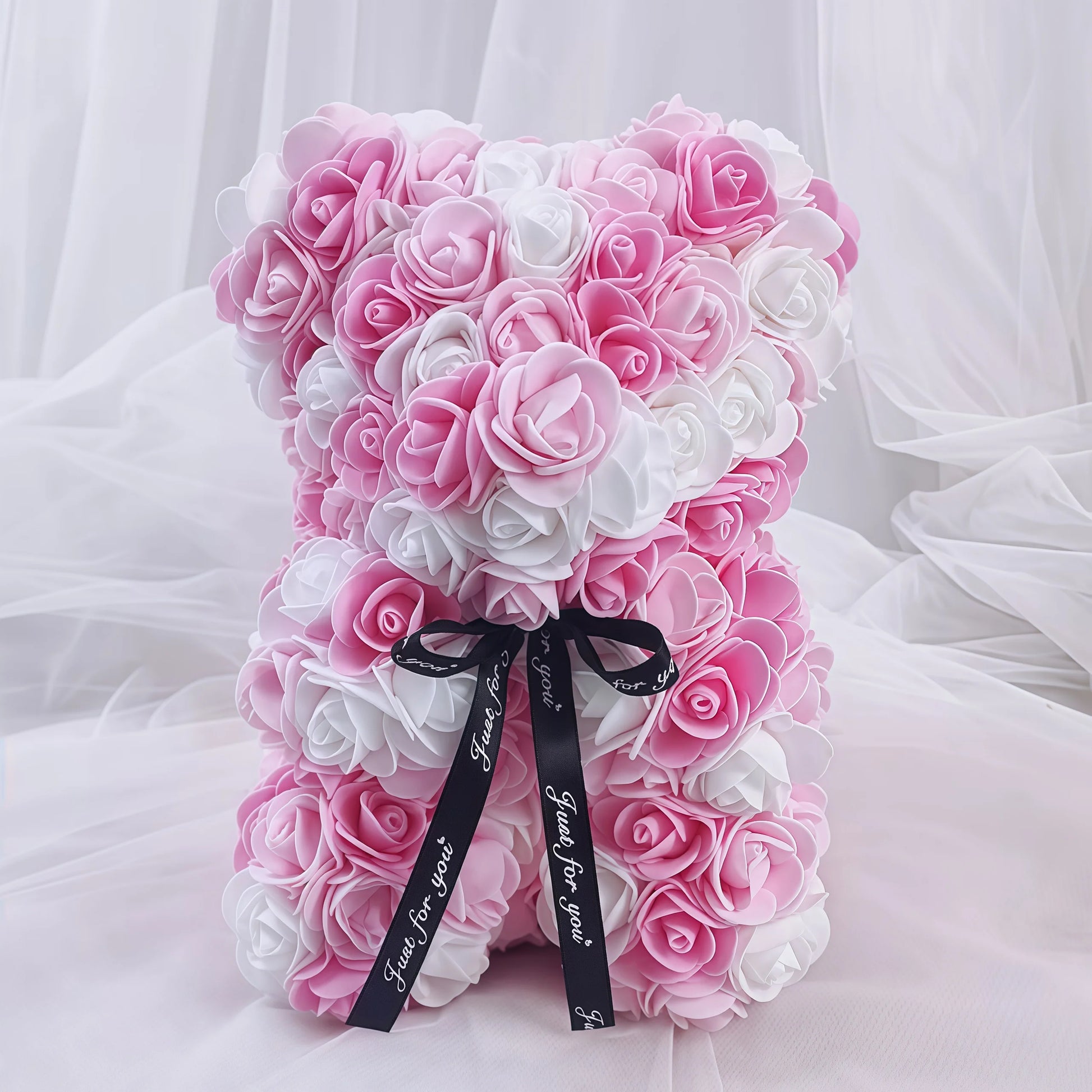 Rose Bear Pink & White Flower Gift Bouquet Pink