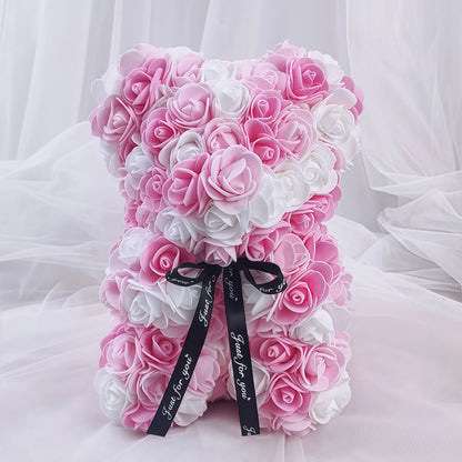 Rose Bear Pink & White Flower Gift Bouquet Pink
