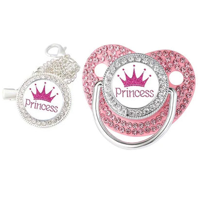 Luxury ‘Princess’ Rhinestone Crown Pacifier Dummy Clip Pink Silver