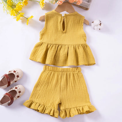 Baby/Toddler Sleeveless Bowknot Ruffled Vest Camisole & Shorts (Age 6M-5YRS)