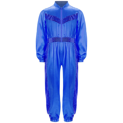Girls Sequin Satin m Long Sleeve Zipper Jumpsuit (Age 6-16 YRS)
