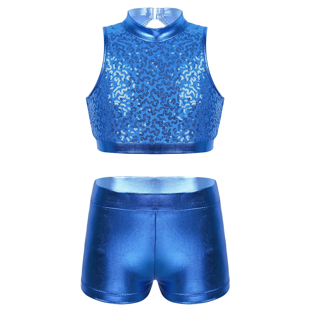 Girls Dance Costume Sequin Crop Top & Shorts Set (Age 6-12 YRS)