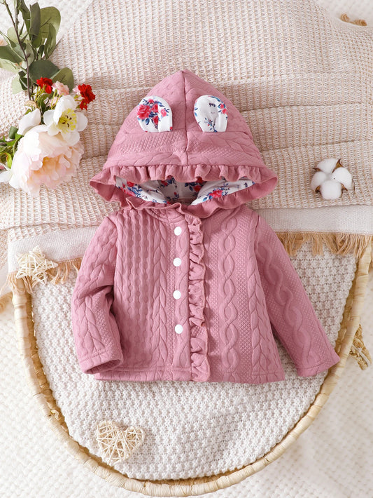 Baby Girls Pink Long Sleeve Jacket Lace Hooded Ears (Age 6M-3YRS)