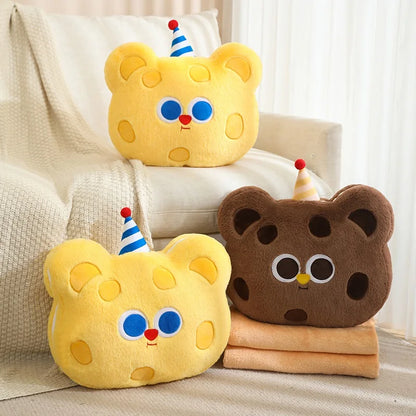 Plush Teddy Bear Cookie Pillow With Blanket Inside - 40cm