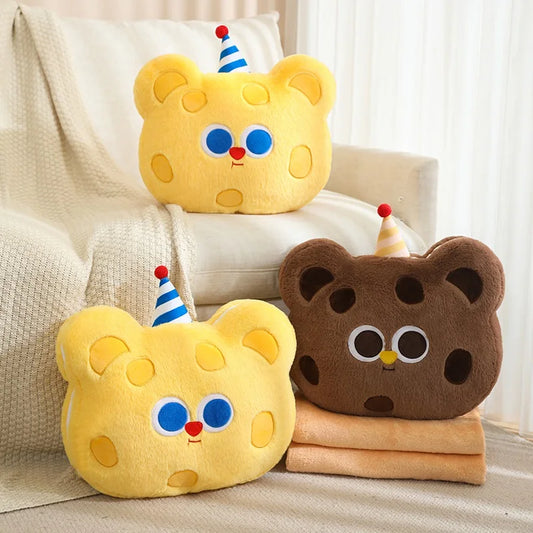 Plush Teddy Bear Cookie Pillow With Blanket Inside - 40cm