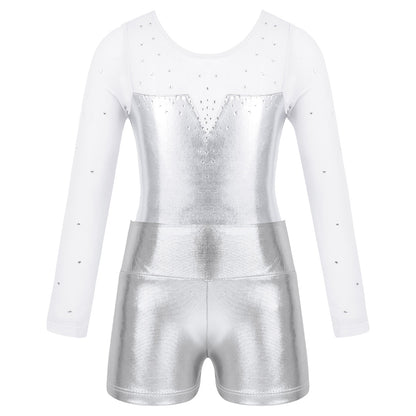 Girls Sparkly Rhinestone Ballet Dance Gymnastics Leotard & Shorts (Age 4-12 YRS)