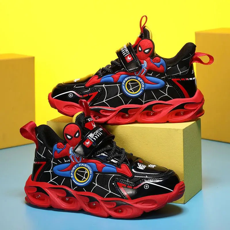 Spiderman Boys LED Light-Up Sneakers – Cartoon Sports Shoes Red