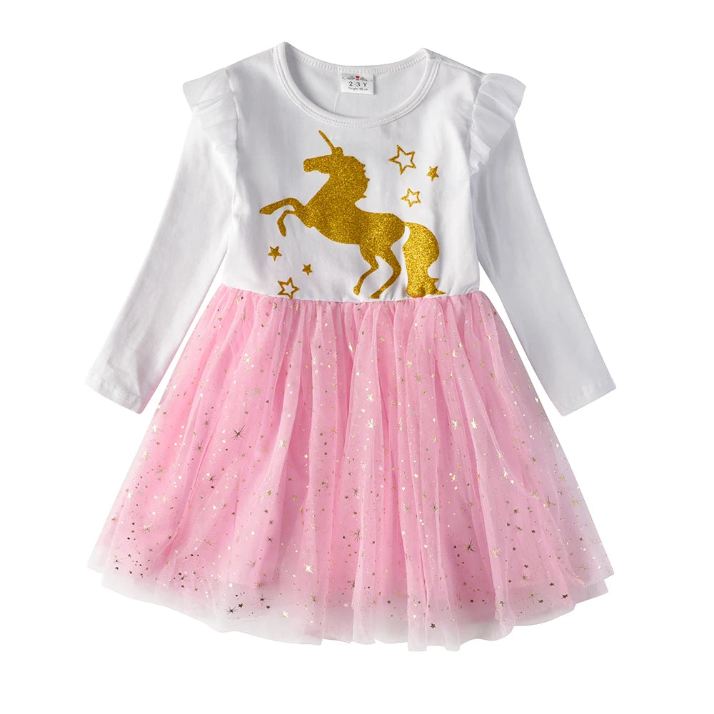 Girls Unicorn Tulle Dress (Age 3-8 YRS) Pink