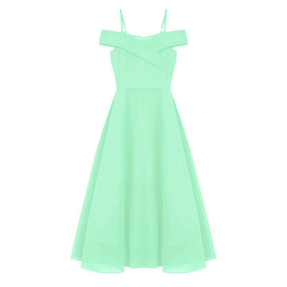 Girls Chiffon Off-the-Shoulder Adjustable A-Line Dress (Age 4-16 YRS)