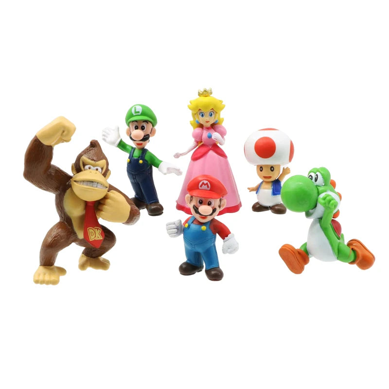 Super Mario Bros Action Figure Set – 6-Piece PVC Model Collection | Luigi, Yoshi, Donkey Kong & More