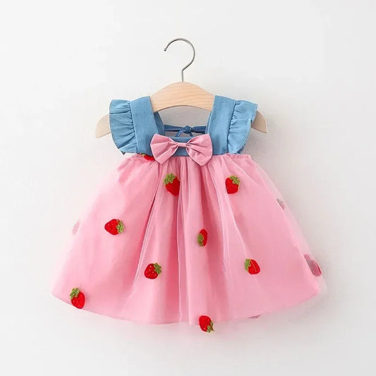 Baby Girls Embroidered Strawberry Dress (Age 9-3YRS)