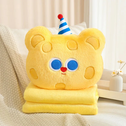 Plush Teddy Bear Cookie Pillow With Blanket Inside - 40cm
