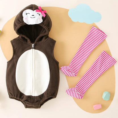 Baby Hooded Elephant/Monkey Sleeveless Zipper Romper (Age 9M-3 YRS)