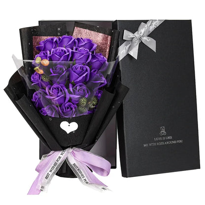 HandMade Rose Flowers Gift Bouquet Gift Box Purple