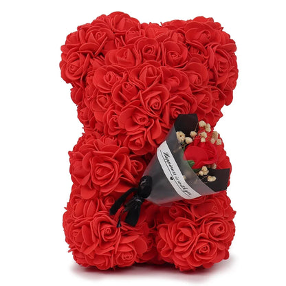 Rose Teddy Bear Bouquet – Handmade Gift Box for Valentine’s Birthdays & Special Occasions Red