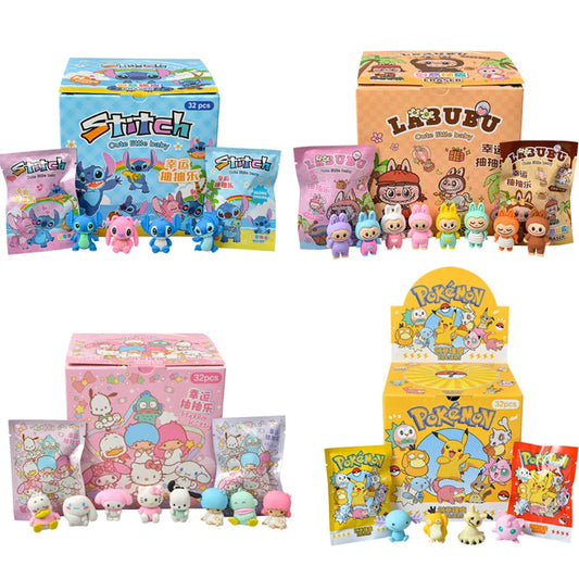 Blind Box Figures - Labubu & Pokémon Erasers- 32 Pack