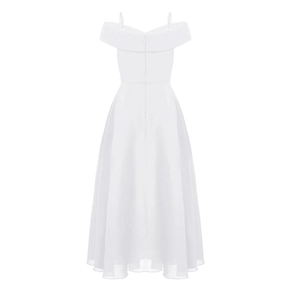Girls Chiffon Off-the-Shoulder Adjustable A-Line Dress (Age 4-16 YRS)