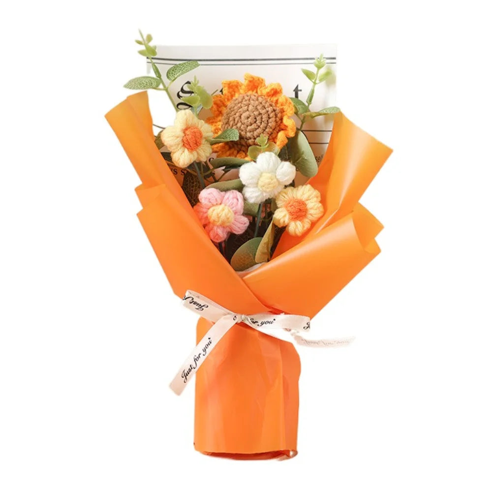 Handmade Crochet Sunflower Daisy Flower Bouquet Gift Orange