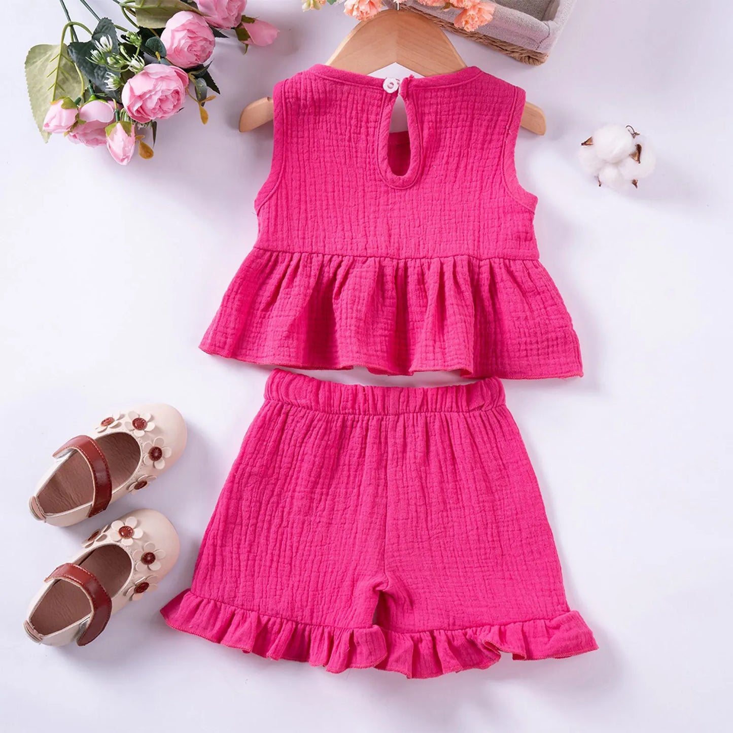 Baby/Toddler Sleeveless Bowknot Ruffled Vest Camisole & Shorts (Age 6M-5YRS)