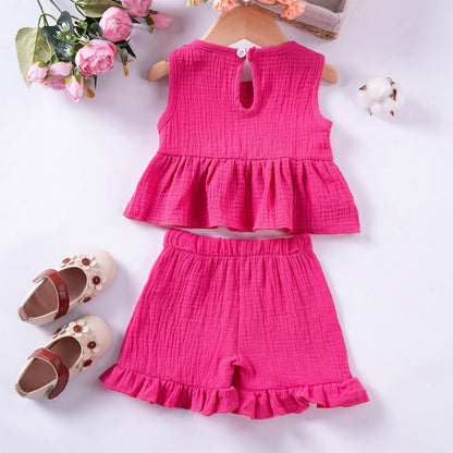 Baby/Toddler Sleeveless Bowknot Ruffled Vest Camisole & Shorts (Age 6M-5YRS)